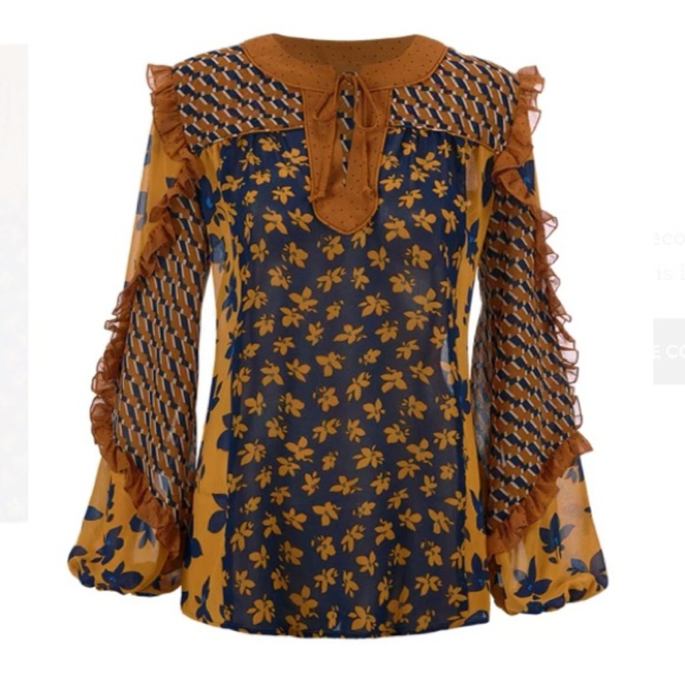 CABI Floral Patterned Blouse with Ruffle Details